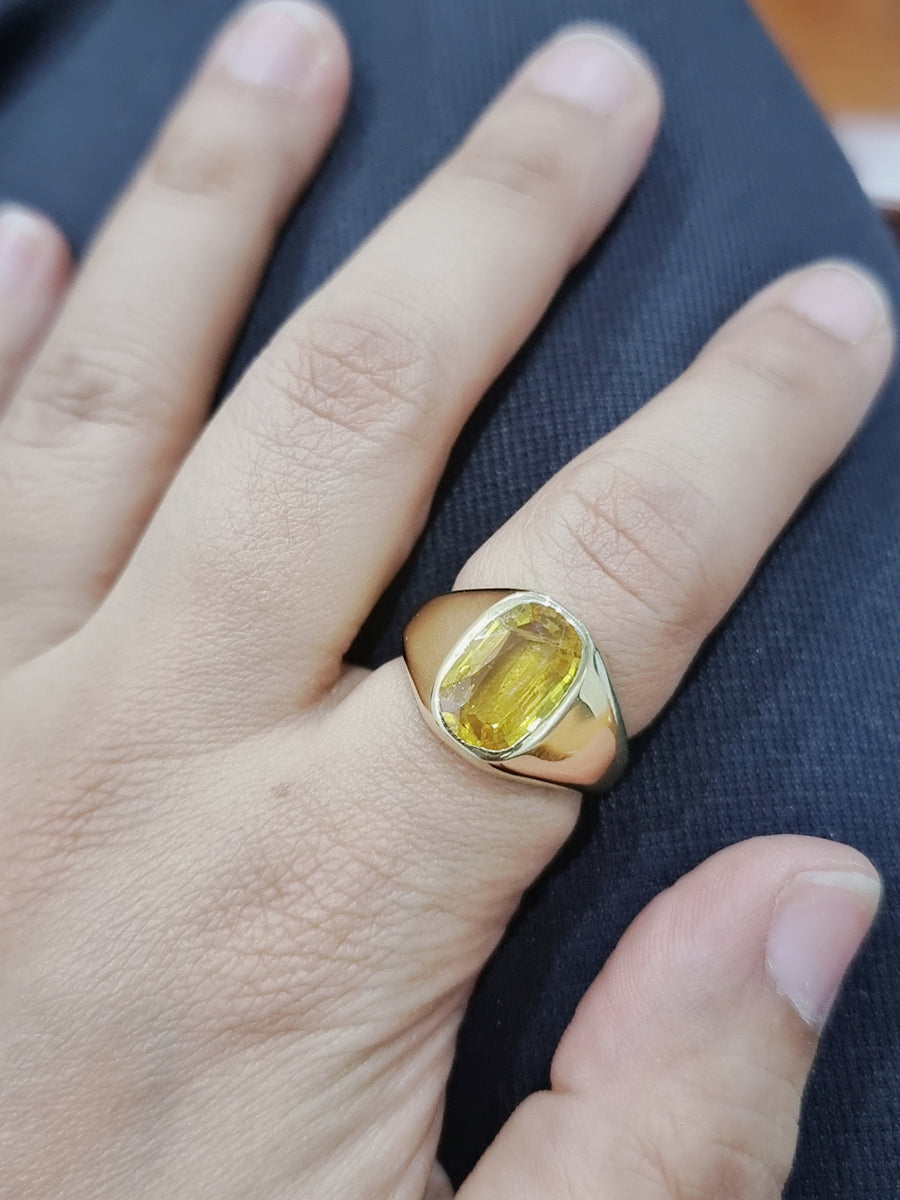 Silver Yellow Sapphire Ring - Men - 5.30 g – Viha Online